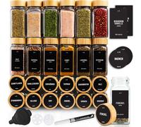Set 24pcs - Deco Haus Récipients à épices avec bouchon à vis en bambou - set avec étiquettes, entonnoir, brosse de nettoyage, marqueur, 120 ml, 10,5x4,3 cm