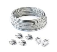 SET 25m câble acier galvanisé 6x7 4mm + 4 serre-câbles étrie et 2 cosse coeur