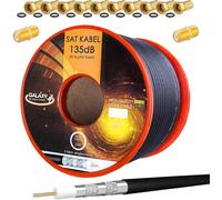 Set 25m Coaxial Sat Cable 135db Black + 10x F-Connector & 2X F-Connector Gold Plated CU Copper Satellite Antenna Cable 5-Fold Shielded for DVB-S/S2 -C/C2 -T/T2 Dab+ Radio BK Systems