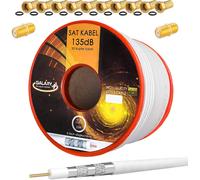 Set 25m Coaxial SAT Cable 135db W+ 10x F-connector & 2X F-connector gold plated CU Copper Satellite Antenna Cable 5-fold shielded for DVB-S/S2 -C/C2 -T/T2 DAB+ Radio BK Systems