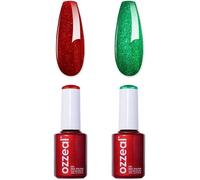 Set 2pcs vernis semi-permanent pailleté Noël rouge vert, gel polish étincelles miroir UV LED soak off 15ml nail art moderne