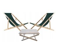 Set 2x chaises longues avec table basse en bois vert