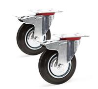 Set 2x Roulette pivotante double blocage Caoutchouc plein 200mm 150kg Transport