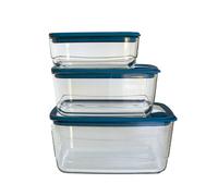 Set 3 boîtes en verre rectangulaires avec couvercles silicone 720, 1500 et 2900 ml compatibles micro-ondes Pebbly