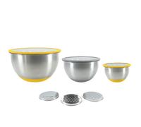 Set 3 bols en inox 1 L, 2,5 L et 4,5 L avec couvercles et 3 râpes interchangeables Pika