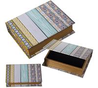 SET 3 CAJAS LIBROS DECORADOS MADERA DM/LONA POLIÉSTER 30X24X8+24X18X6+18X12X4CM