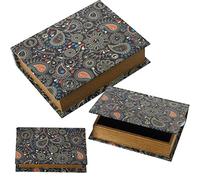 SET 3 CAJAS LIBROS DECORADOS MADERA DM/LONA POLIÉSTER 30X24X8+24X18X6+18X12X4CM