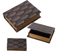 SET 3 CAJAS LIBROS DECORADOS MADERA DM/LONA POLIÉSTER NEGRO 30X24X8+24X18X6+18X12X4CM