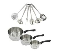 Set 3 casseroles 12 16 et 20 cm en inox et 6 ustensiles inox Geneva Fackelmann