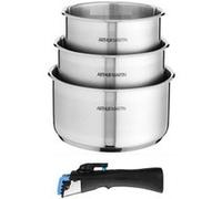ARTHUR MARTIN - Batterie de Cuisine 4 Pièces en Aluminium Forgé, Casseroles Empilables, Revêtement Anti-Adhésif, Poignée Amovible, Compatible Tous Feux, 16/18/20 cm