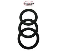 Malesation Set de 3 anneaux de pénis en silicone noir - Diamètres 4/4,5/5 cm