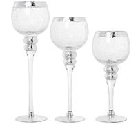 SET 3 COPAS CRISTAL DECORATIVO TRANSPARENTE Y PLATA