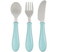 BÉABA, Set de 3 Couverts Enfant d'Apprentissage - Inox - 2ème Âge, Dès 12 mois - Prise en main facile pour Bébé, Airy Green