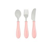 BÉABA, Set de 3 Couverts Enfant d'Apprentissage - Inox - 2ème Âge, Dès 12 mois - Prise en main facile pour Bébé, Old Pink