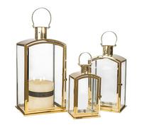 SET 3 FAROLES METAL DORADO