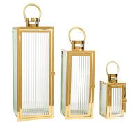 SET 3 FAROLES METAL DORADO