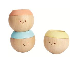 Set 3 Hochets Bois Têtes Sensorielles Pastelles Plantoys® - Jouet en