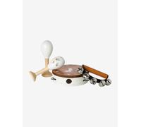 Set 3 instruments : maracas, tambourin, grelots en bois FSC® rétro flower TU
