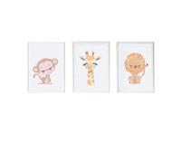 Set 3 Láminas infantiles formado por Lámina mono, Lámina jirafa y Lámina león