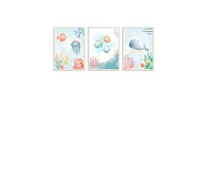 Set 3 Láminas infantiles formado por Lámina pulpo, barco y ballena azul