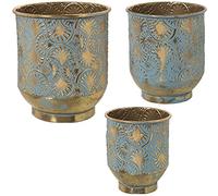 SET 3 MACETEROS METAL DORADO/VERDE °33X38+°28X31+°22X27CM