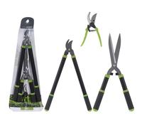 Set 3 outils jardin: cisaille alu 20cm + cisaille-haie 52cm + sécateur