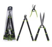 Set 3 outils jardin: cisaille alu 20cm + cisaille-haie 52cm + sécateur