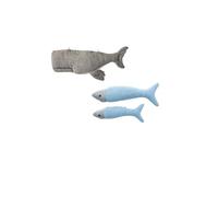 Set 3 peluches infantiles de pared formado por beluga gris y dos peces azul claro