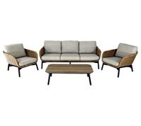 PROLOISIRS Set 3 pièces - TORNADO - Aluminium époxy graphite - Revêtement wicker twisted naturel - Coussins déhoussables beige G