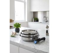Arthur Martin – Set de 3 poêles AM2208 Acier inoxydable Poignée amovible Induction 20/24/26 cm