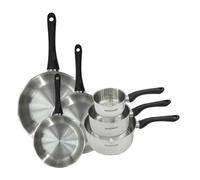 Fackelmann 9444050 Set 3 poêles 20 24 et 28 cm et 3 casseroles 12 16 et 20 cm en inox 18/8, Poêle tous feux, Poêle induction, Poêle sans PFAS, Casserole tous feux, Acier inox 18/8, 12 16 20 24 28 cm