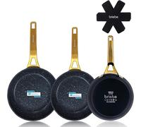 briebe Gold Titanium Lot de 3 poêles antiadhésives à induction titane 18-20-24 cm, aluminium forgé revêtement sans PFOA, manche professionnel en acier inoxydable, vitrocéramique, gaz, 3 protections