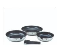 LAGUIOLE, Ensemble de 3 poêles amovibles en inox, compatibles Tous Feux, Induction, 100% Fonte, 20/24/28 cm, capacité 1,25/1,80/2,50 L, design empilable, Argent