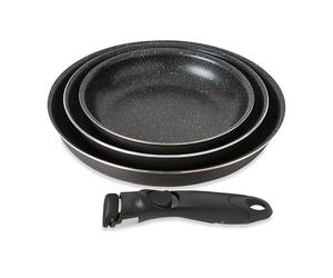 Set 3 poêles anti-adhésives Effet Pierre et manche amovible Mathon