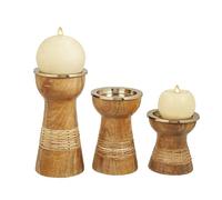 SET 3 PORTAVELA MADERA/METAL DORADO