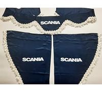Set 3 Rideaux décoratifs en Peluche avec Pompons Blancs pour camions Scania R S P L (Bleu)