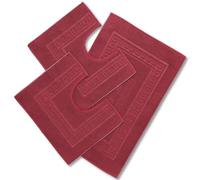 Set 3 Tapis éponge de Bain, 1 Tapis 60X90 cm + 2 Ronde WC 60x45 cm. Torino Tapis de Salle de Bain Absorbant en Coton, Tapis de Salle de Bain sans antidérapant - Bordeaux