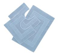 Set 3 Tapis éponge de Bain, 1 Tapis 60X90 cm + 2 Ronde WC 60x45 cm. Torino Tapis de Salle de Bain Absorbant en Coton, Tapis de Salle de Bain sans antidérapant - Azzurro