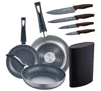 Set 3pc sarten aluminium pressé, induction, noir Soul Marble avec Set 4pc couteaux en acier inoxydable avec Tacoma/bloc de couteaux u