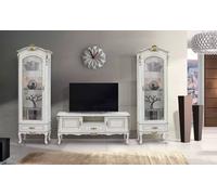 Set 3pcs. mur de salon support TV 2x vitrine style italien meubles blanc JVmoebel