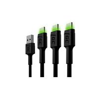 set 3x green cell cable gc ray usb-c 200cm cable with green led backlight, fast charging ultra charge, qc 3.0