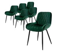 ML-Design Lot de 6 Chaises de Salle à Manger - Vert- Style Rétro - Assise Rembourrée Aspect Velours - Pieds en Métal Noir - avec Dossier et Accoudoirs - Fauteuil Moderne Salon Bureau Chambre Cuisine