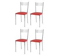 Set 4 chaises Elegance avec robuste structure en acier chromé et assise rembourrée et revêtue en cuir artificiel couleur rouge