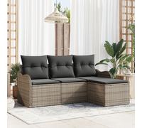 Set 4 Pièces Canapé Jardin Avec Coussins En Poly Rotin Gris, Canapé Jardin 2 Places Avec Rangement & Coussins En Poly Rotin Gris