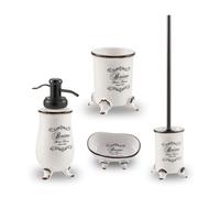 Kiamami Valentina - Set 4 pièces d'accessoires de Salle de Bains Shabby en céramique décorée | Amelia
