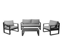 PROLOISIRS Set 4 pièces - MOJITO II - Aluminium époxy - Graphite/Gris - 2 fauteuils + 1 canapé + 1 table basse