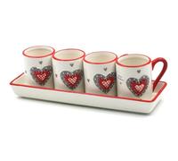 Set 4 Tasses Expresso avec Plateau - motif Coeur