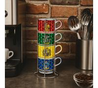 Set 4 Tasses Harry Potter Maisons de Poudlard + Support en métal