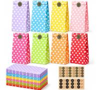 Set 48 Sacs Cadeaux en Papier Coloré avec 56 autocollants 13 * 8 * 24cm | Kraft Pochettes Cadeau sachet cadeau anniversaire enfant pour fêtes d'enfants, célébrations, anniversaires, Halloween, Noël
