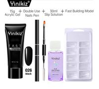 Set 4pcs Kit Ongles Définit Manucure Poly Gel Extension Uv Led Polygel Couleur 026 Noir